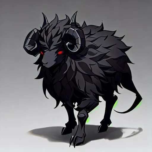 Prompt: A black sheep, looked evil, full body

