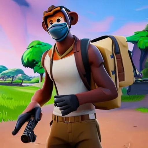 Prompt: a monkey going to school while playing fortnite with the homies in africa