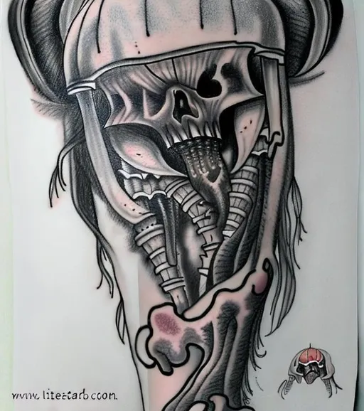 Shannon Skull in military helmet with spine boot. Black and Gray fine  detailed tattoo — GOLD STRIPE TATTOO
