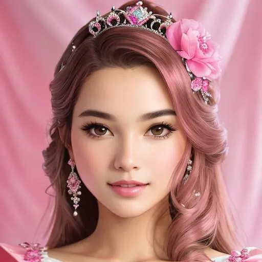 Prompt:  princess wearing pink, facial closeup