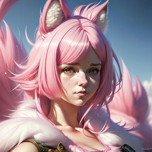 Prompt: Portrait of a cute furry girl with pink hair fluffy and with mature face and, fantasy background, perfect composition, hyperrealistic, super detailed, 8k, high quality, trending art, trending on artstation, sharp focus, studio photo, intricate details, highly detailed, by greg rutkowski