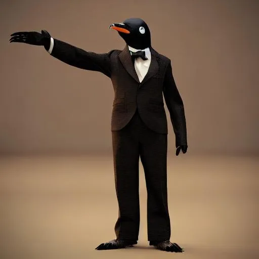 Prompt: penguin in a suit, hyper-detailed, cinematic, cinematic lighting, 4k render