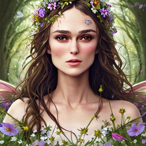 Keira Knightly as a fairy goddess, wildflowers, faci... | OpenArt