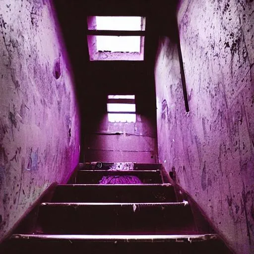 Prompt: Purple Space, 100_40, Important Drive, Old Dingy Temple, Purple Overtone, Root Beer Flow, Codex Leeks, Nasty Vibration, Crusted Hair, Trick Stairs, Dead Animals, Photo by Albert McDonald