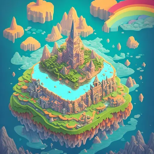 Prompt: 100mm photo of isometric floating island in the sky, surreal {fairytale castle and rainbow}, intricate, high detail, behance, microworlds smooth, macro sharp focus, centered