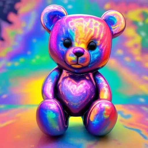 Prompt: Miniature teddy bear in the style of Lisa frank