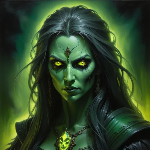 Prompt: Eerie banshee in Warhammer fantasy RPG style, oil painting, grimy atmosphere, detailed face, glowing yellow piercing eyes, detailed spectral figure, haunting presence, dark and mysterious, high quality, oil painting, dark fantasy, eerie atmosphere, grimy, detailed spectral figure, haunting, dark tones, atmospheric lighting, haunting light-green ambient light