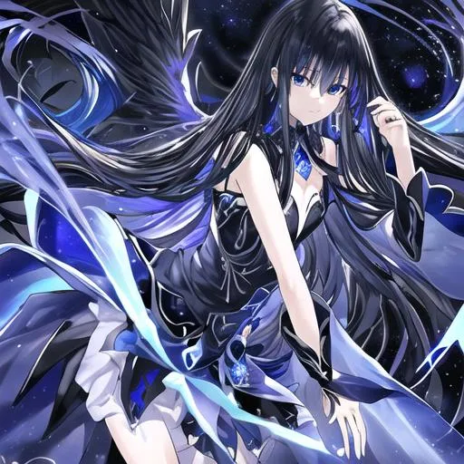 Anime Girl With Blue Hair And Black Wings