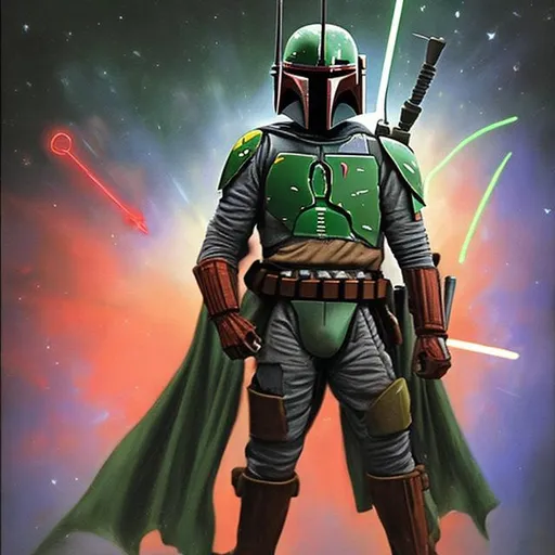 Prompt: boba fett with a lightsaper

