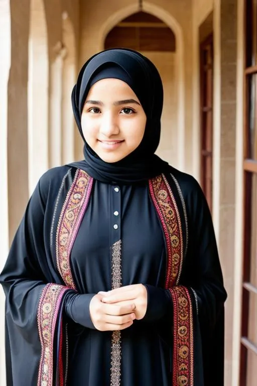 Prompt: Girl 15yo, Hijab, Abaya,