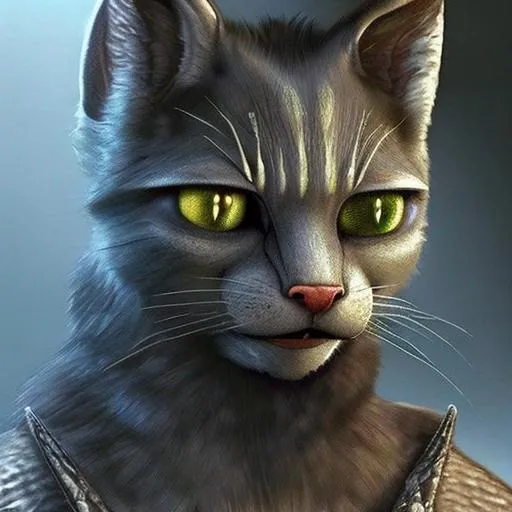 Prompt:  khajit from fantasy game with grey fur.