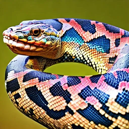 Prompt: 46-foot-long, subtly multicoloured python with sharp scales, scary, digital art
