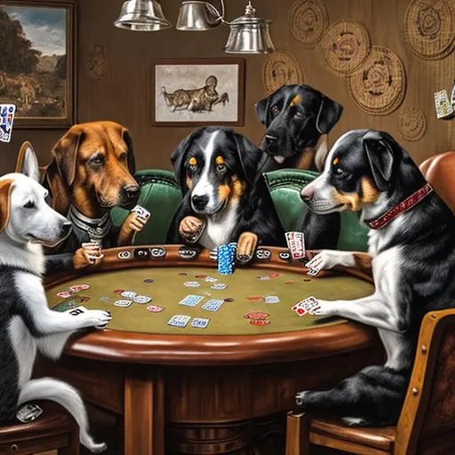 Prompt: Dogs playing poker 