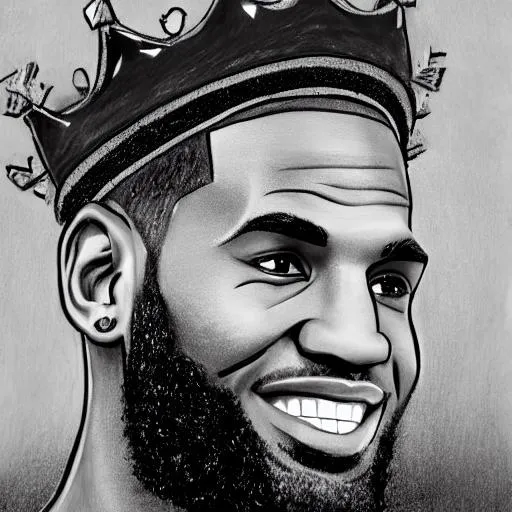 Prompt: a drawing of Lebron James with a crown on his head
