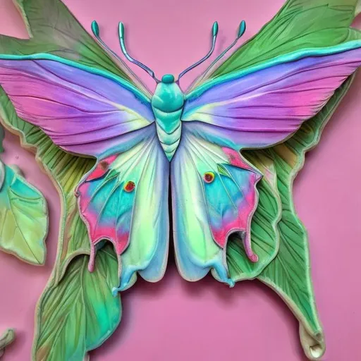 Prompt: Pastel Luna moth diorama in the style of Lisa frank