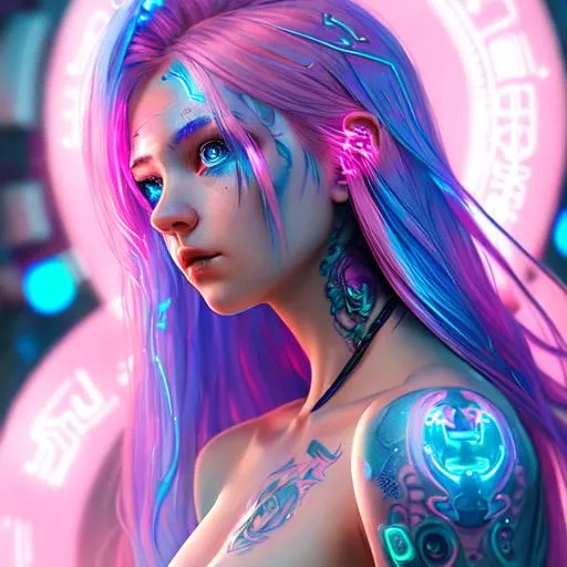 Beautiful girl cyberpunk fantasy art wallpaper background 