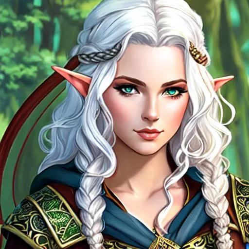 Prompt: dnd, elf, archer, portrait, curly hair, female, white curly hair, tattoos on face