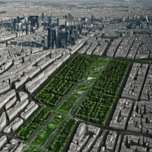 Prompt: paris, year 2040,  green enviroment, focused on streets