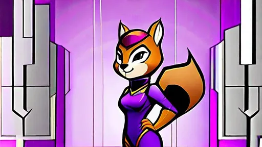 Prompt: Zoe Maxwell is the SquirrelGirl, a Very Cute heroine with a pink-highlighted violet asymmetrical bob, and a  cybernetic squirrel-tailed high tech power-suit. She is a college communications major with girl-genius vibes, soft curves, and she wears a see-thru, violet haptic SquirrelGirl costume, complete with fully-prehensile squirrel tail--which acts as an array for virtual streaming and accessing the virtual-net--and a violet-furred squirrel-styled cowl and face mask, including AI-enhanced vision goggles, ear phones, and snout oxygen mask.

[young woman reclining semi-nude and prone inside a virtual communications chamber]