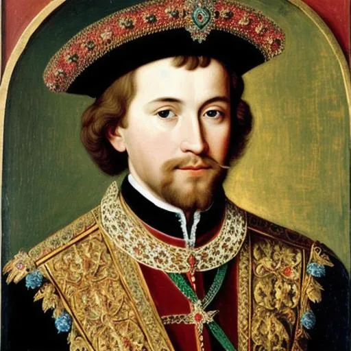 Prompt: portrait of a 16th-century Russian light-haired king