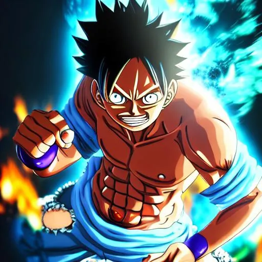 Luffy with white aura, gear 5 mode,hold the hat, fig... | OpenArt