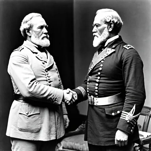 Prompt: Joseph Hooker and Robert E. Lee shaking hands