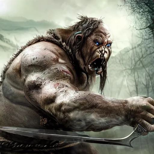 Prompt: orc warrior lord of the rings tolkien high definiation 8k ultra fine details sharp focus ambient lighting natural background anatomically correct hyper realistic sharp focus dark snowy woods
