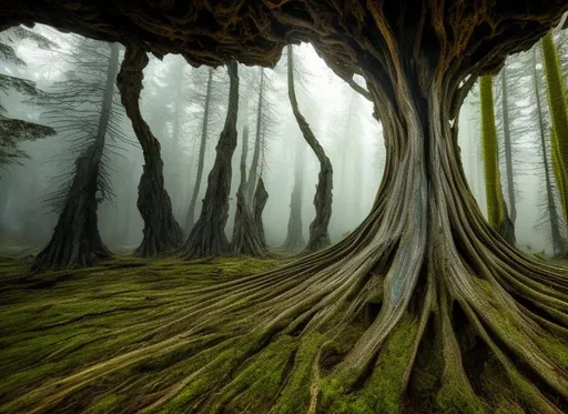 Prompt: ((masterpiece, best quality)),A detailed 8k closeup photograph of an abstract and dream-like sculpture/architecture made out of spruce wood and in-between the cracks in the wood is a portal to space,ultra realistic, concept art,((highly detailed)),8k,bloody,disgusting,creepy,fleshy texture, gory, disgusting,dripping, 