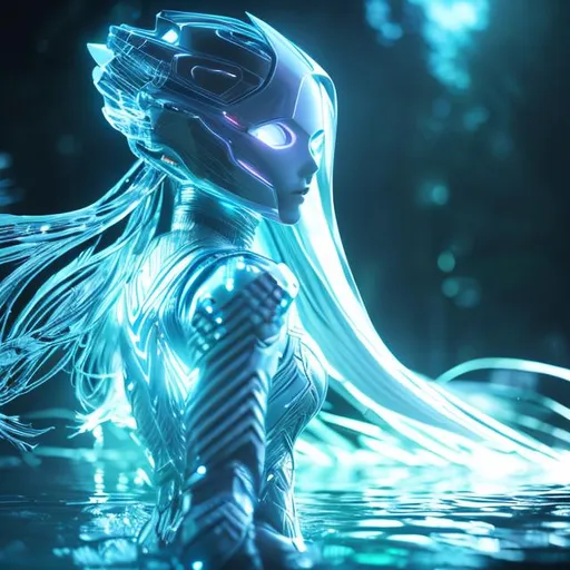 Prompt: water vibrated with sound frequency, color spectrum, super detailed, photorealistic, dynamic lighting, 8K, fullbody beautiful armor ghotic style woman