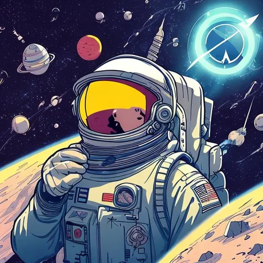 Prompt: A profile photo twitter.of a astronauta  in space making they peace signal in NASA punk anime stile 