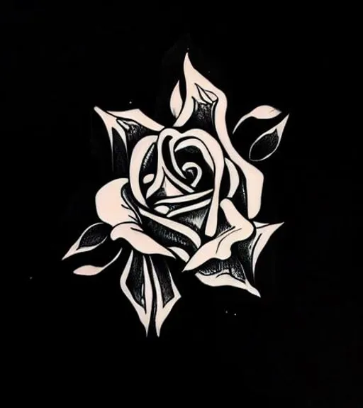 Prompt: black and white rose tattoo, coloring page, engraving, stencil, line drawing, centered, texture, hand painted sign

