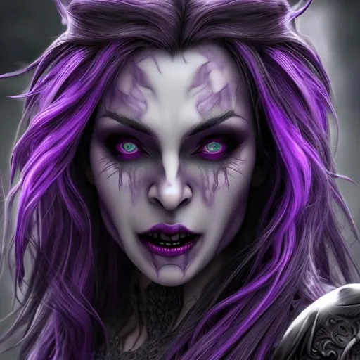 Prompt: Vampire goddess hyper realistic face features hyper detailed purple