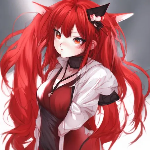 Prompt: red, anime, foxgirl, female