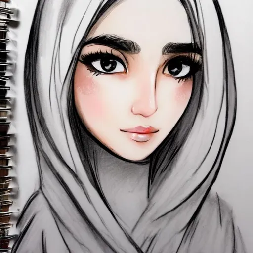 Prompt: Draw an Iranian girl. Black eyes, long hairs, uni brows