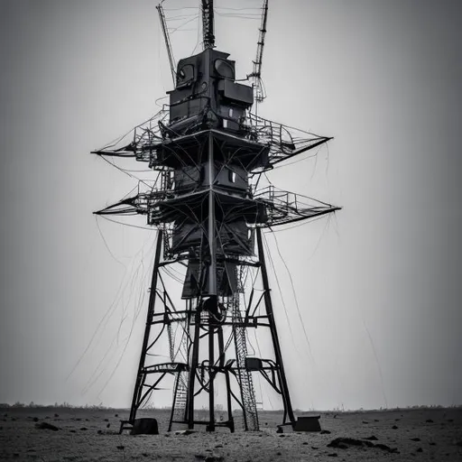 Prompt: Large dark radio tower