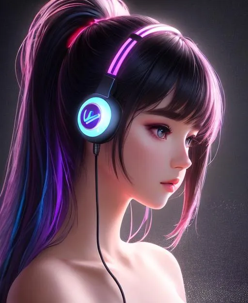 Prompt: ultra detailed artistic photography, girl wear earphone rgb, in the gaming room, artstation, hd, dramatic lighting, detailed gorgeous face, dreamy, glowing, backlit, glamour, glimmer, shadows, oil on canvas, brush strokes, smooth, ultra high definition, 16k, unreal engine 5, ultra sharp focus, art by alberto seveso, artgerm, loish, sf, intricate artwork masterpiece, ominous, matte painting movie poster, golden ratio, trending on cgsociety, intricate, epic, trending on artstation, by artgerm, h. r. giger and beksinski, highly detailed, vibrant, production cinematic character render, ultra high quality