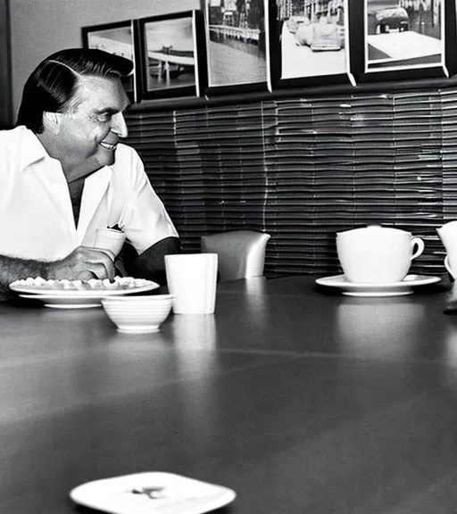 Prompt: Bolsonaro eating at KFC, 2023, historical photograph.