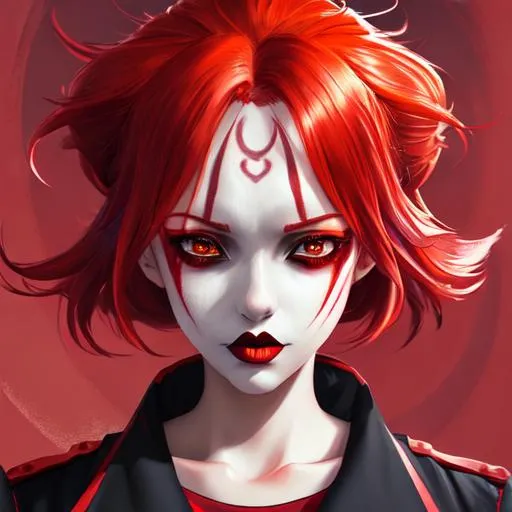 Prompt: illustration art, front, modern fashion, epic Instagram, artstation, hyperdetailed, unreal engine, modern anime anime style, complementary colors, 8k, deviantart masterpiece, oil painting, heavy strokes, woman, red hair, clown makeup, red nose, crossing her arms, collared shirt, tight sleeve shirt
