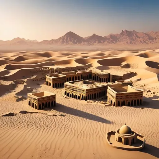 Prompt: Old Kaabah desert village Makkah 1400 years ago light blue sky sand high quality 8k