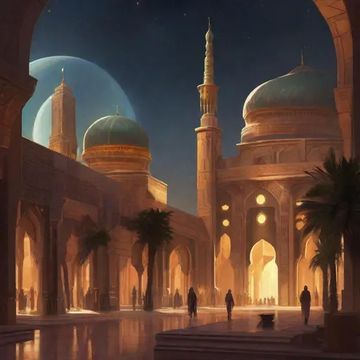 Prompt: a scifi islamic city A royal palace in the middle. Star wars art. rpg art. 2d. 2d art