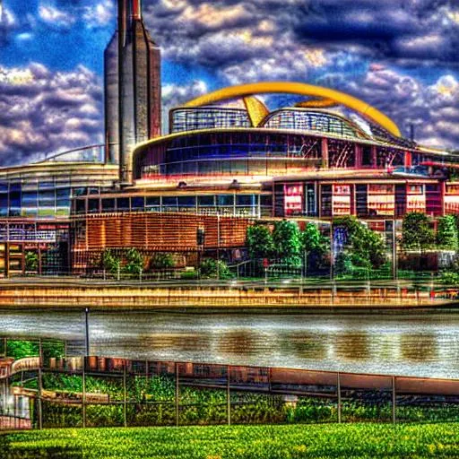 Prompt: Vivid HDR image of the Riverfront Coliseum Cincinnati Ohio 1973