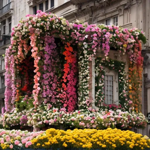 Prompt: city buildings made out of flowers