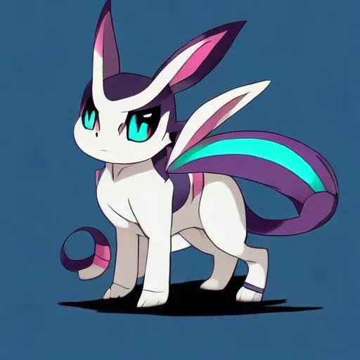 Prompt: umbreon Sylveon fusion, Anime, monster, in Pokémon style, cute, simple, line art, elegant, 4 legged, ribbons, simple, cat,