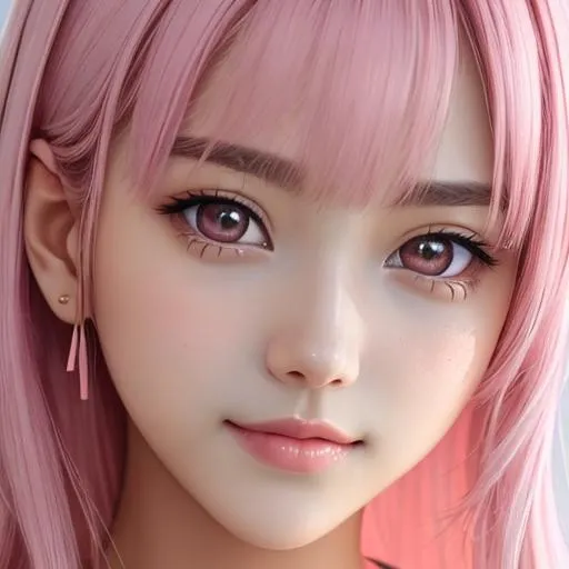 Prompt: a pretty girl  dressed in pink, color scheme of soft pastel colors,  facial closeup
