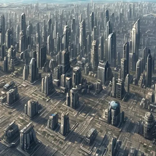 Prompt: An image showing what modern cities looked like in the year 2500