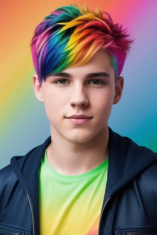 Prompt: full body shot  of {homosexual young gay man} with {rainbow dyed} hair and with cute face, {parade}, perfect composition, hyperrealistic, super detailed, 8k, high quality, trending art, trending on artstation, sharp focus, studio photo, intricate details, highly detailed, by greg rutkowski