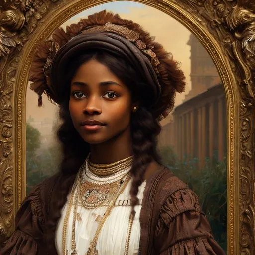 Prompt: 

Portrait of {Edwardian black woman } with brown hair and with cute face, wearing beautiful dress and a hat, {background} palace ballroom, oil painting,
perfect composition, hyperrealistic, super detailed, 8k, high quality, sharp focus, studio photo, intricate details, highly detailed, by John William Waterhouse 