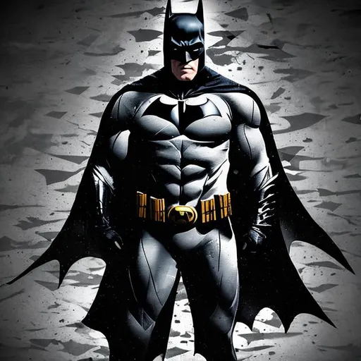 Prompt: BATMAN's cape shown as black and white camoulage 