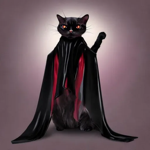 Prompt: a black vampire cape on a cat