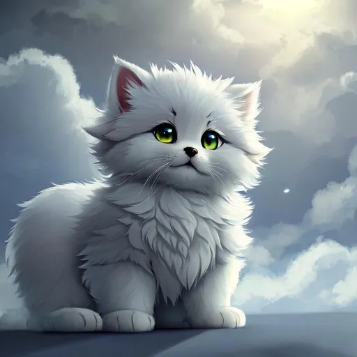 Prompt: Cute, very, very, light gray, fluffy, fantasy light puppy, with cloudy, white eyes, very, light, light, gray fur, and possessing the element of air and making circles of clouds and air move around in the air in a magical way, in a space background. Perfect features, extremely detailed, realistic. Krenz Cushart + loish +gaston bussiere +craig mullins, j. c. leyendecker +Artgerm.